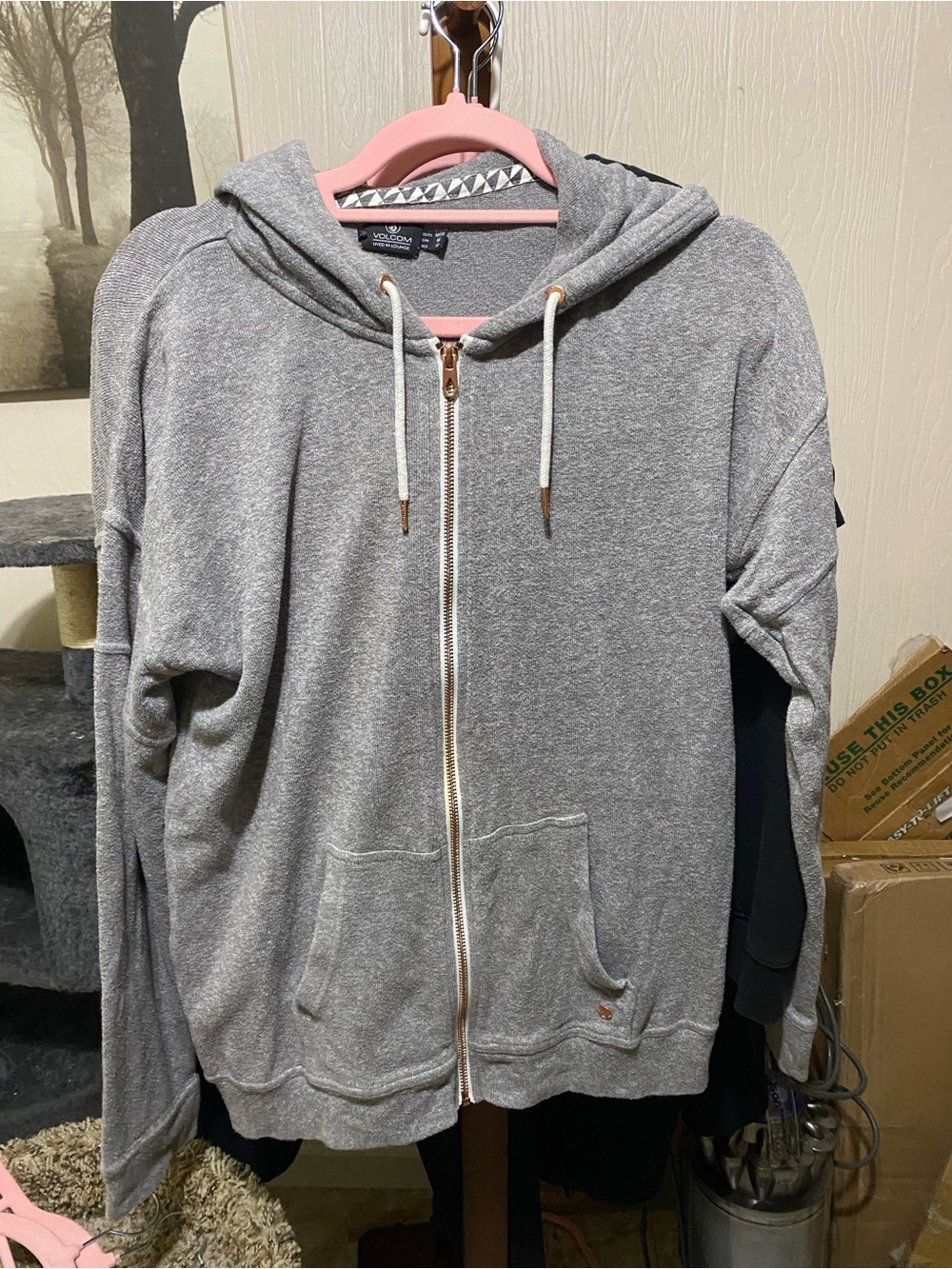 Volcom Men’s Heather Gray Full-Zip Hooded Sweater